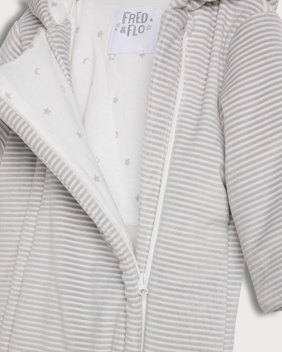 image 1 of F&F Baby Striped Pramsuit in Multi Grey