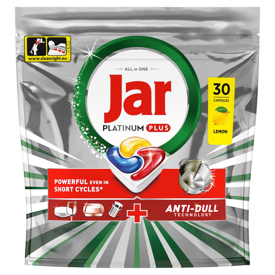 Jar Platinum Plus Kapsle Do Myčky Nádobí, Lemon, , 30 Kapsle,  Výkonný I Během Krátkých Cyklů