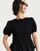 image 1 of F&F Shirred Peplum Puff Sleeved Blouse in Black