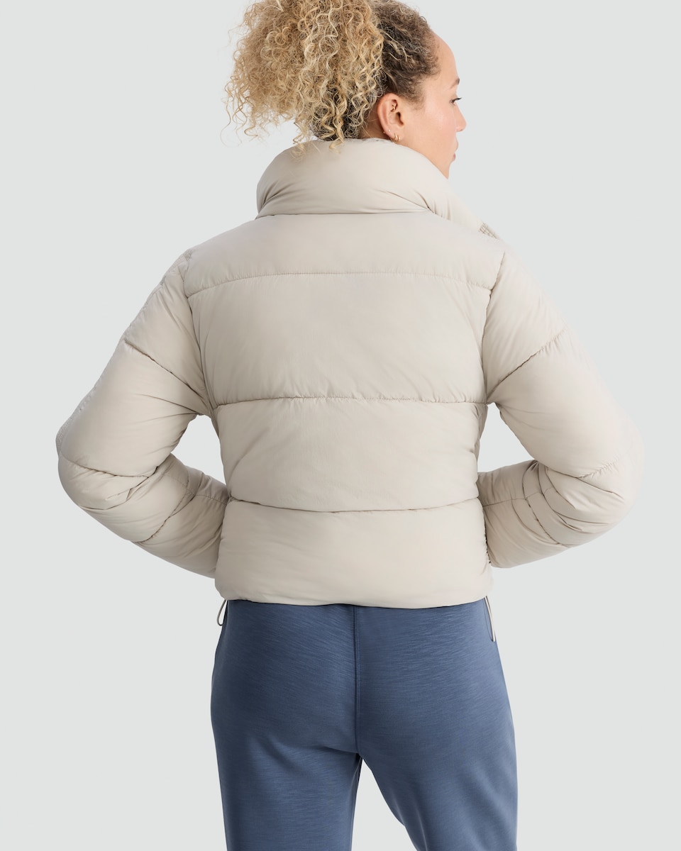 image 1 of F&F Active Cropped High Neck Puffer Jacket in Neutral