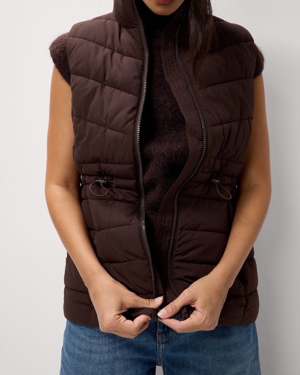 image 1 of F&F Padded Zip Up Shower Resistant Gilet in Brown