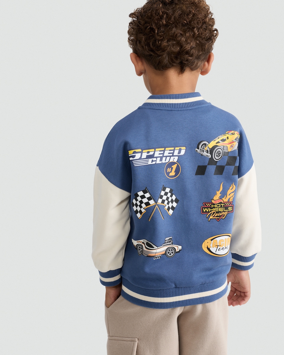 image 1 of Hot Wheels Speed Club Cotton Rich Bomber Jacket in Blue