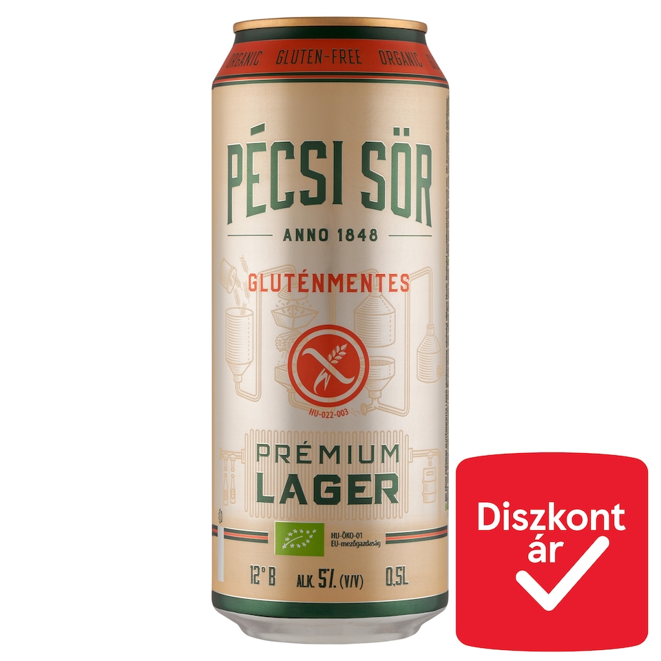 image 1 of Pécsi Sör Prémium Lager Gluten-Free Quality Light Wheat Beer 5% 0,5 l