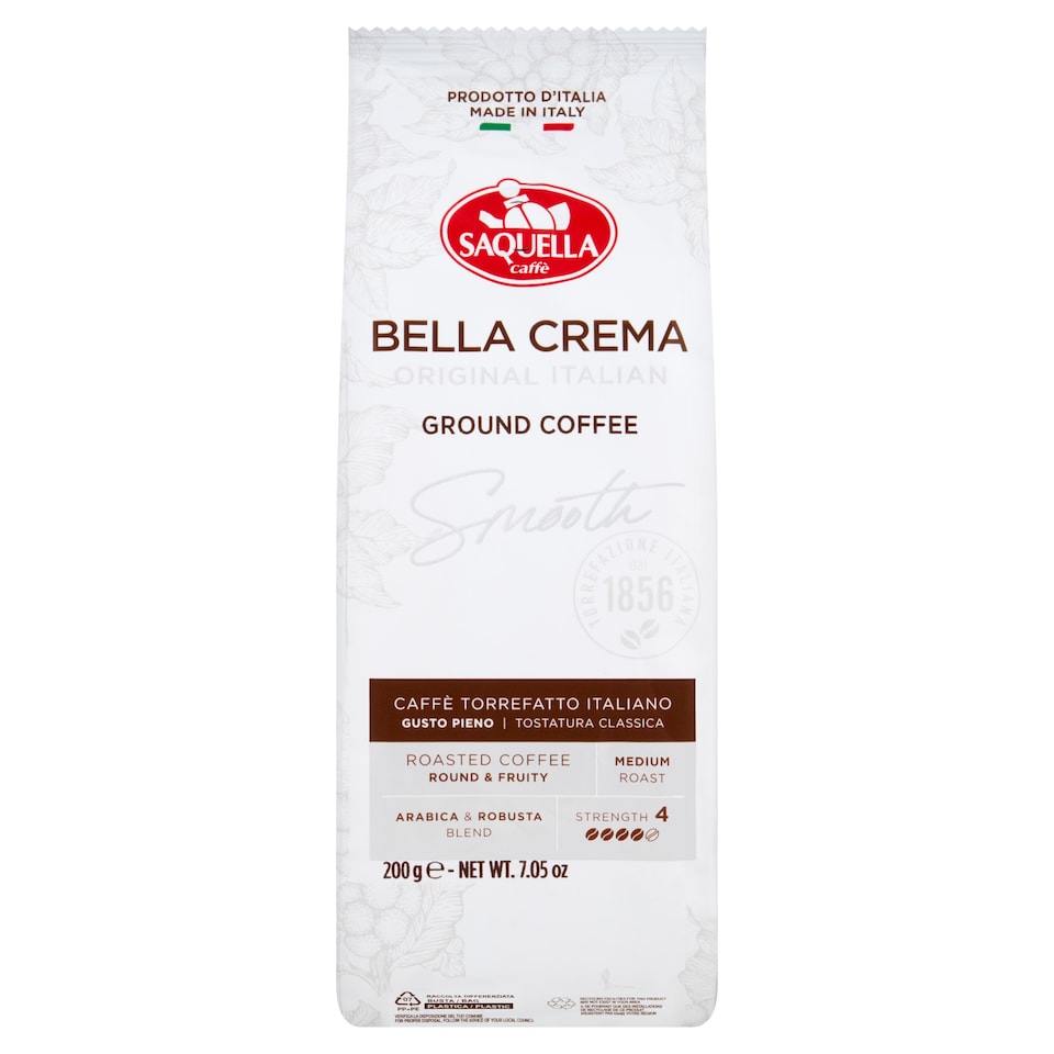 Saquella Bella Crema Original Italian Ground Coffee Smooth 200g