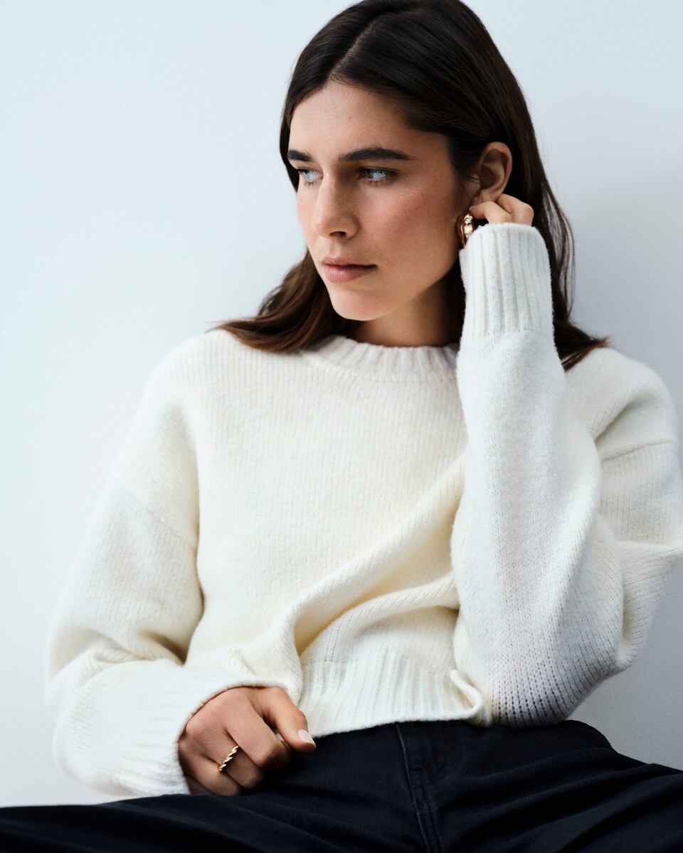 image 1 of The F&F Edit Crew Neck Cropped Jumper in Cream