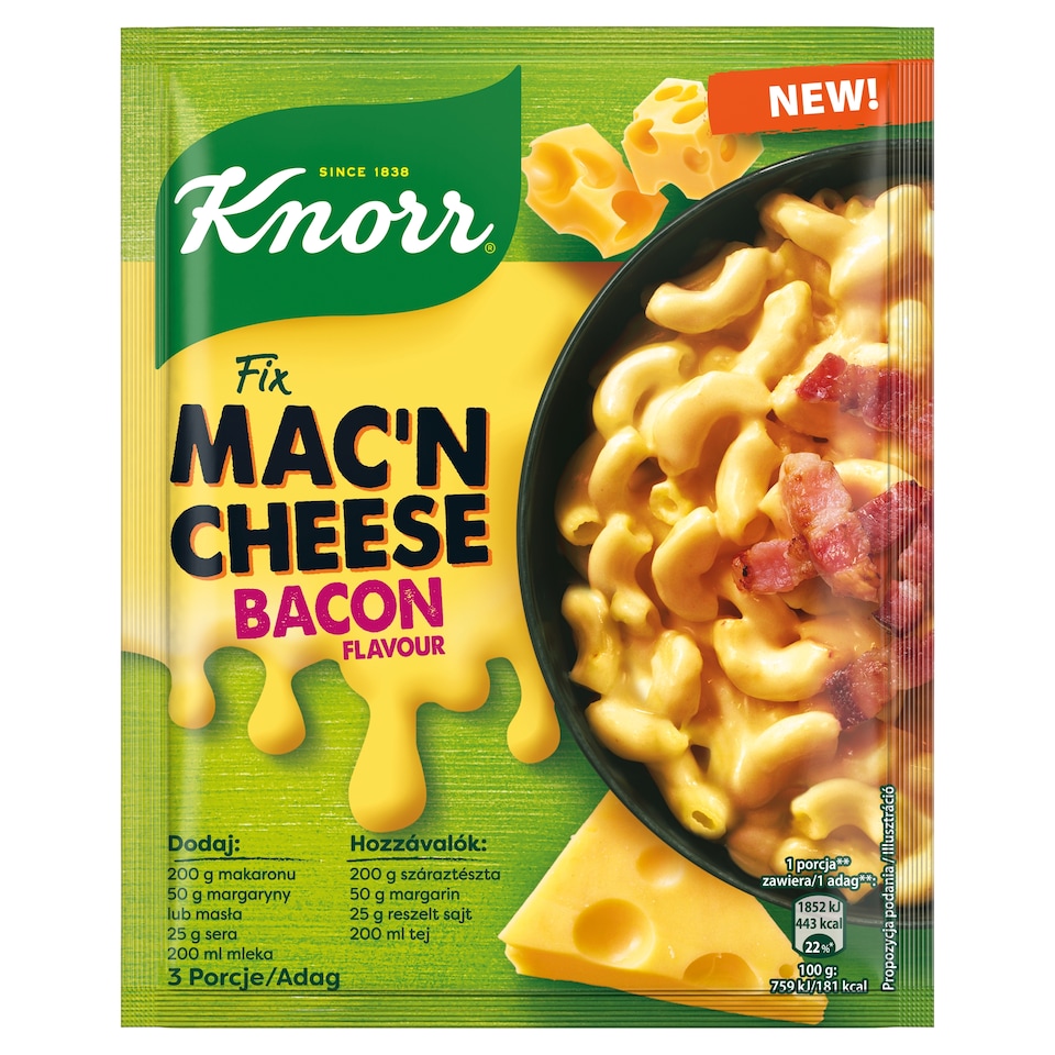 Knorr Mac'n Cheese Pasta Base with Cheese and Bacon Sauce 33 g