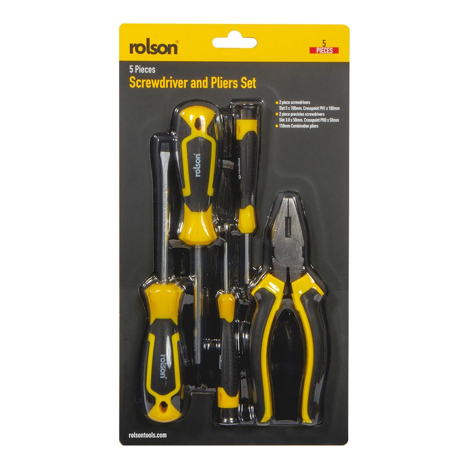 Rolson Screwdriver & Pliers Set 5 Piece
