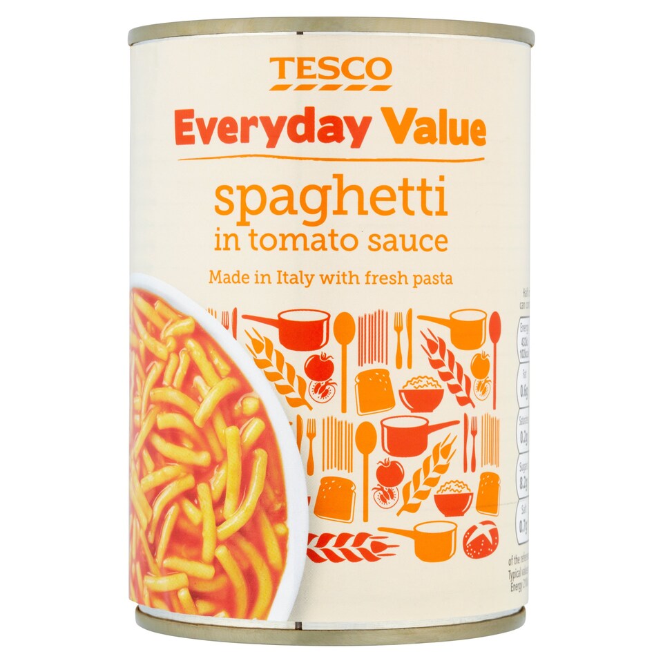 Tesco Every Day Valuespaghetti In Tomato Sauce 410G