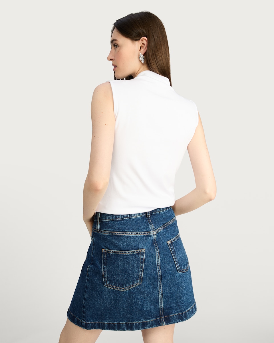 image 1 of F&F Cotton Modal Blend High Neck Sleeveless Top in White