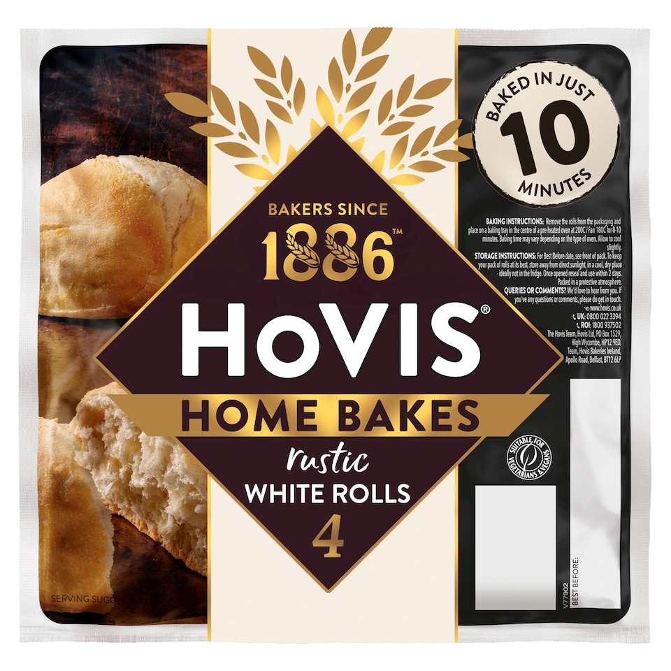 image 1 of Hovis Home Bake Rustic White Rolls 4 Pack