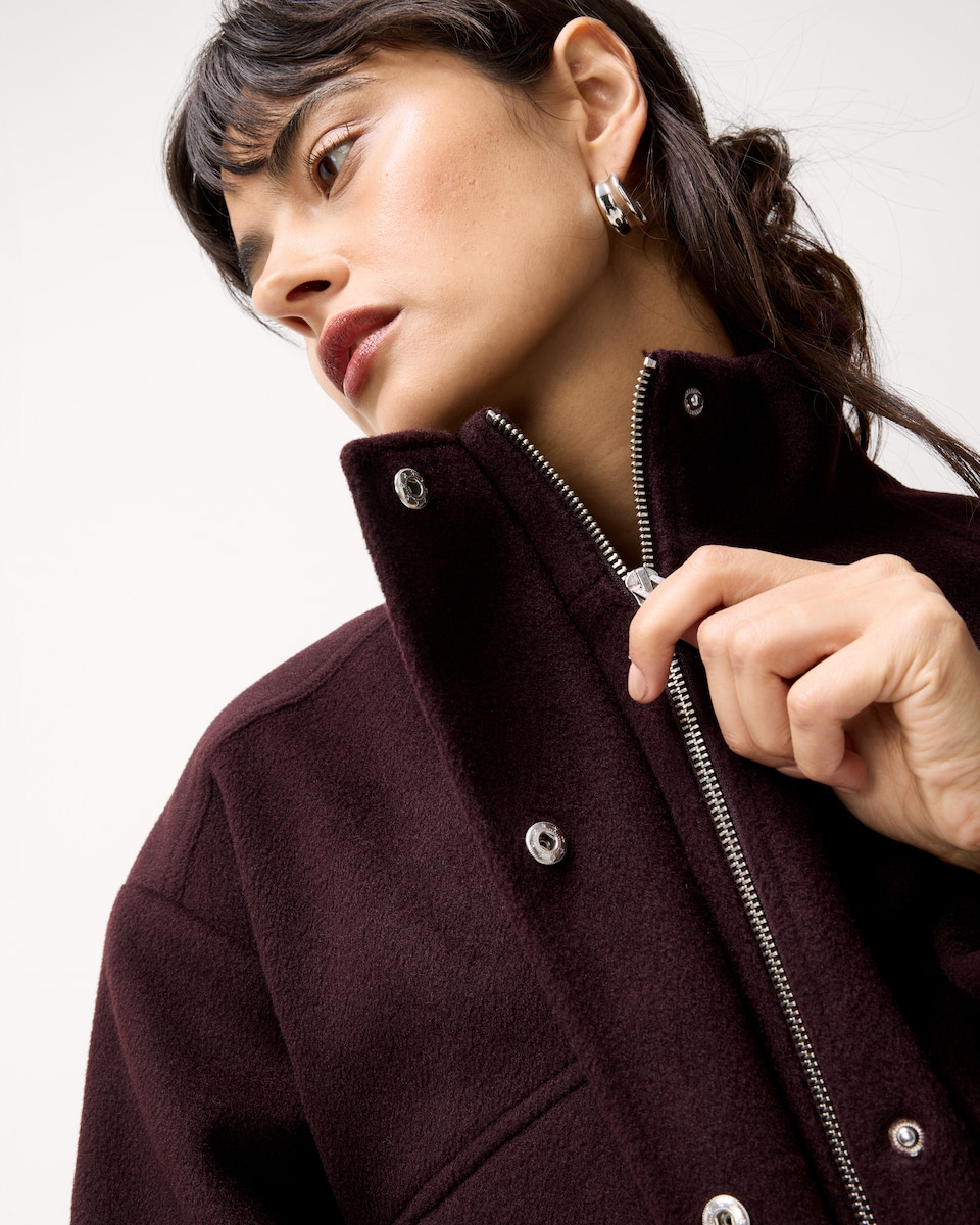 image 1 of F&F Funnel Neck Zip Up Jacket in Burgundy