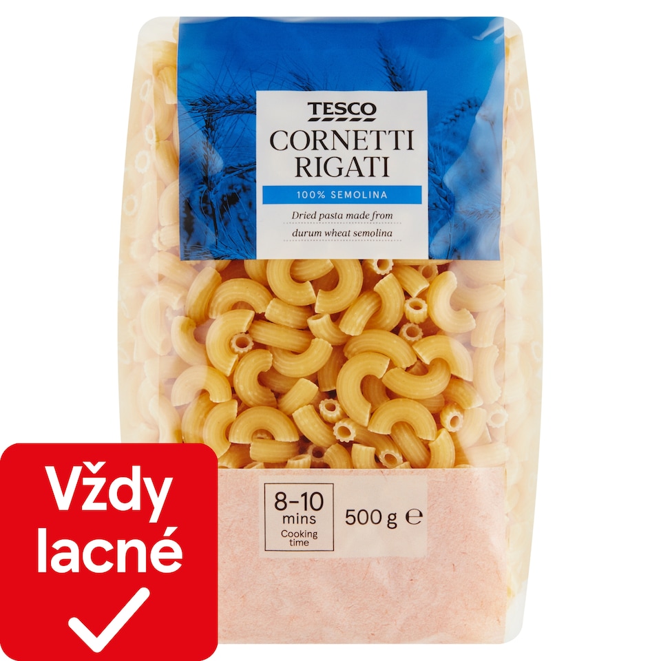 Tesco Cornetti Rigati semolinové sušené cestoviny 500 g