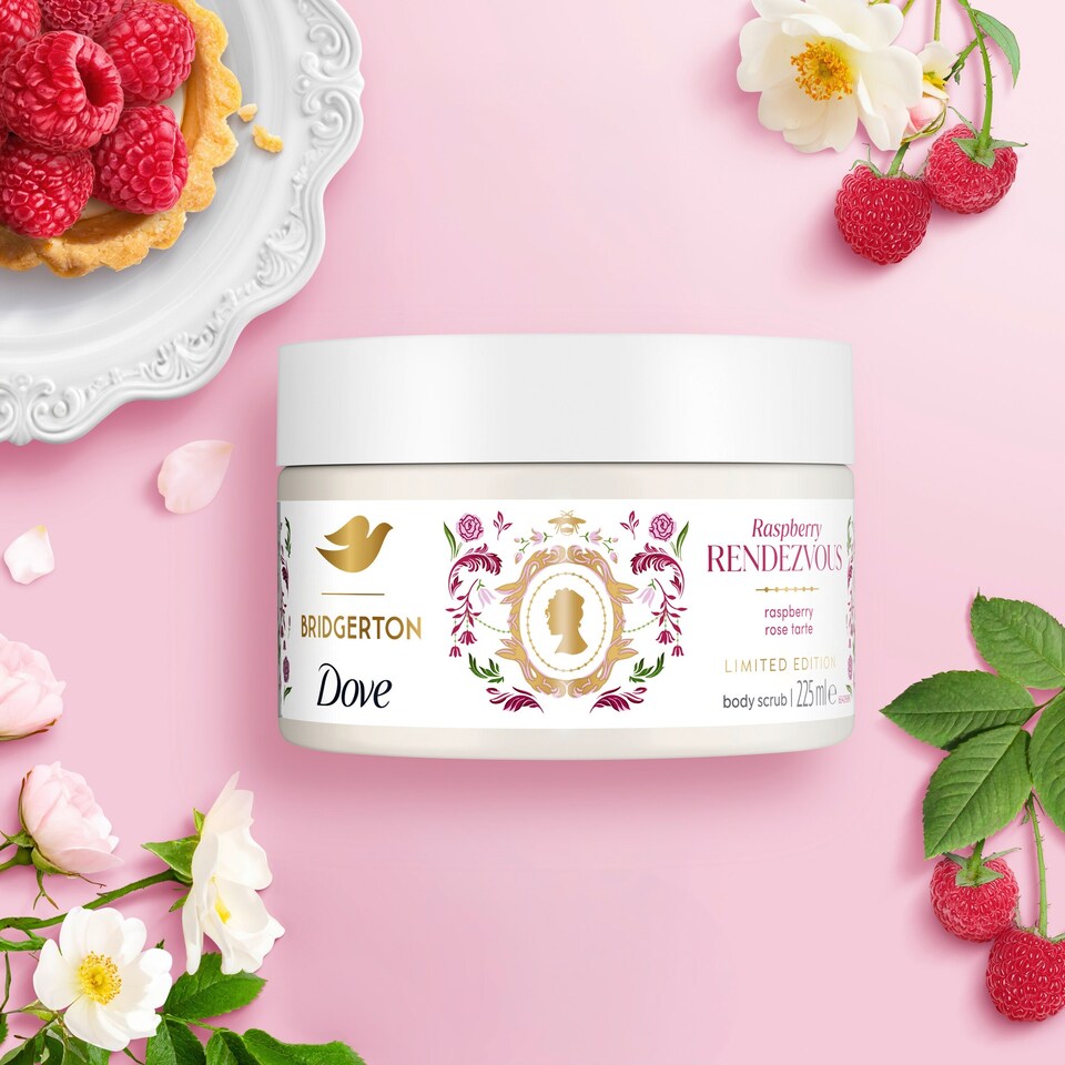 image 1 of Dove Limited Edition Bridgerton Rapsberry Rendevous Body Scrub Exfoliant 225ml