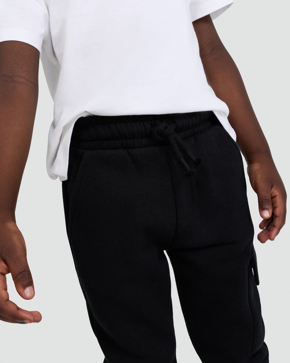 image 1 of F&F Boys Cotton Rich Cuffed Cargo Joggers in Black