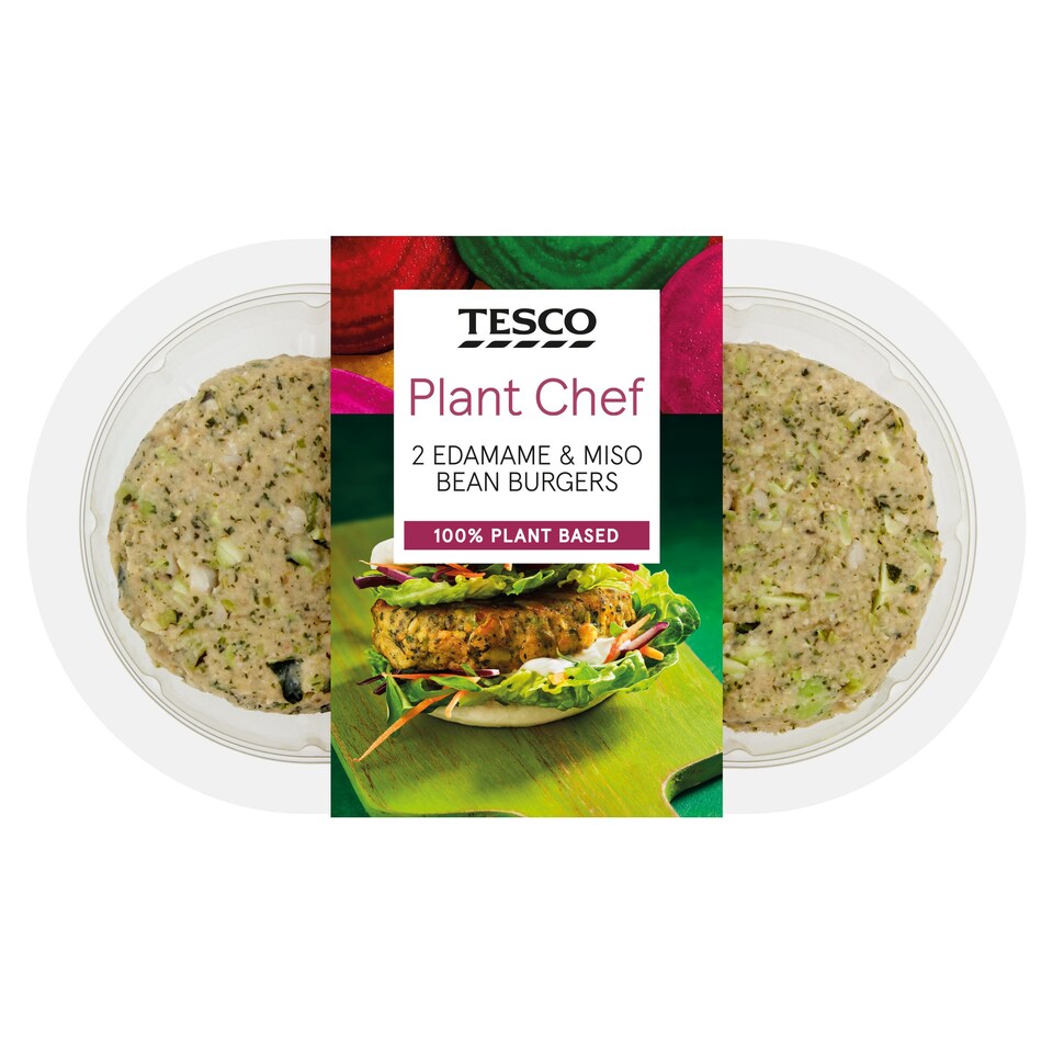 Tesco Plant Chef 2 Edamame & Miso Bean Burgers 226G Tesco Groceries