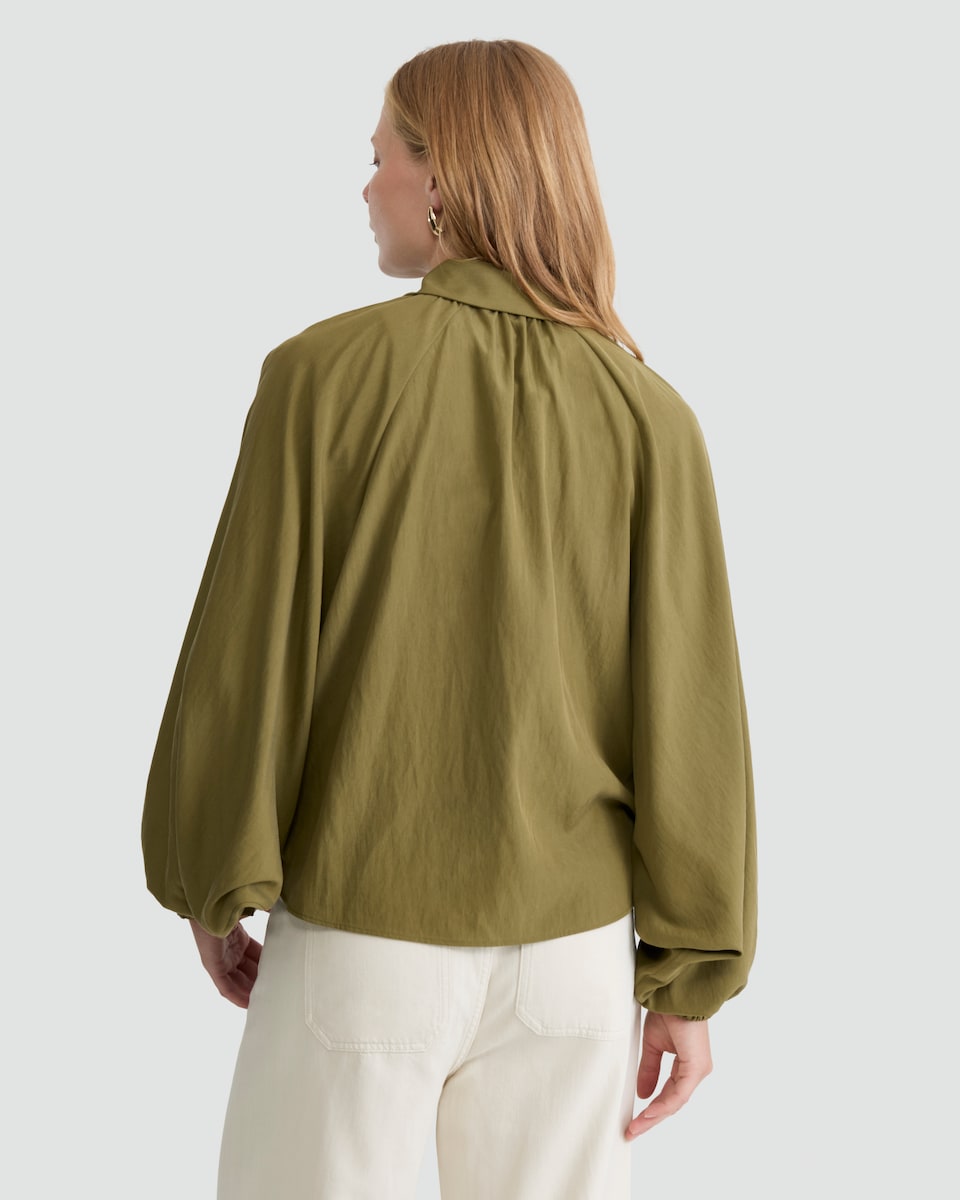 image 1 of F&F Bubble Hem Zip Up Blouse in Khaki