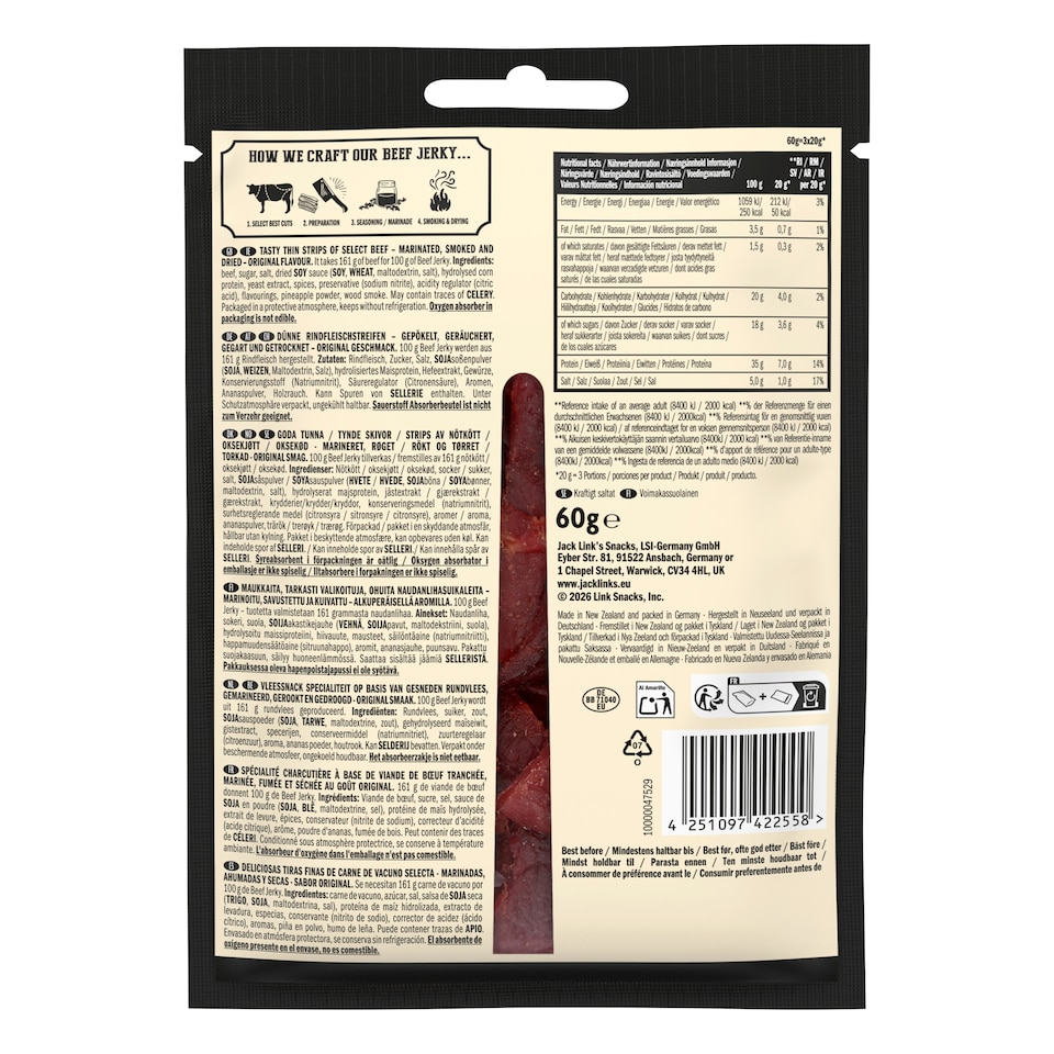 image 1 of Jack Links Beef Jerky Original 60g