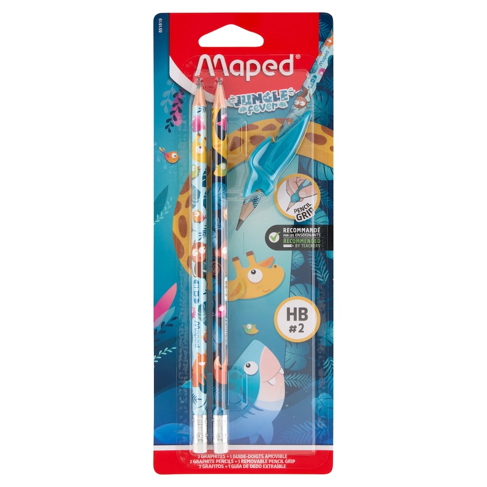 Maped Jungle Fever HB, háromszögletű grafitceruza radírral, ceruzafogóval, kétféle minta