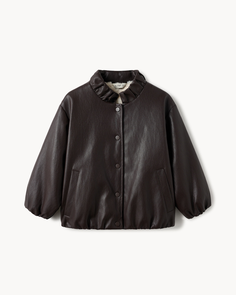 image 1 of F&F Girls Faux Leather Jacket in Brown