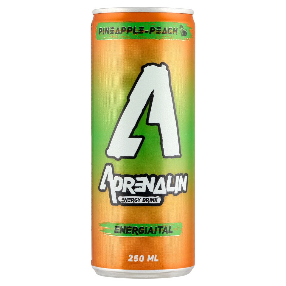 Adrenalin ananász-őszibarack ízű szénsavas energiaital hozzáadott koffeinnel és vitaminokkal 250 ml  1. kép