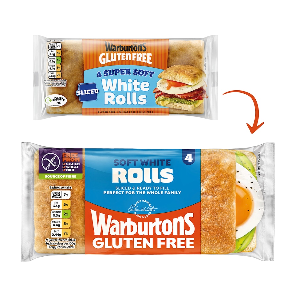 image 1 of Warburtons Gluten Free Super Soft Sliced Square Rolls 4 pack
