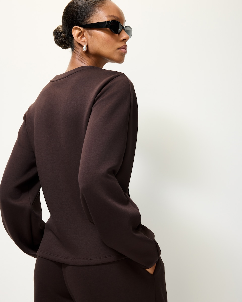image 1 of F&F Scuba Long Sleeved Top in Chocolate