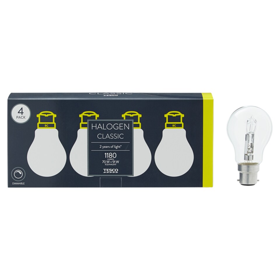 image 1 of Tesco Halogen 70W Classic Bayonet Cap 4 Pack