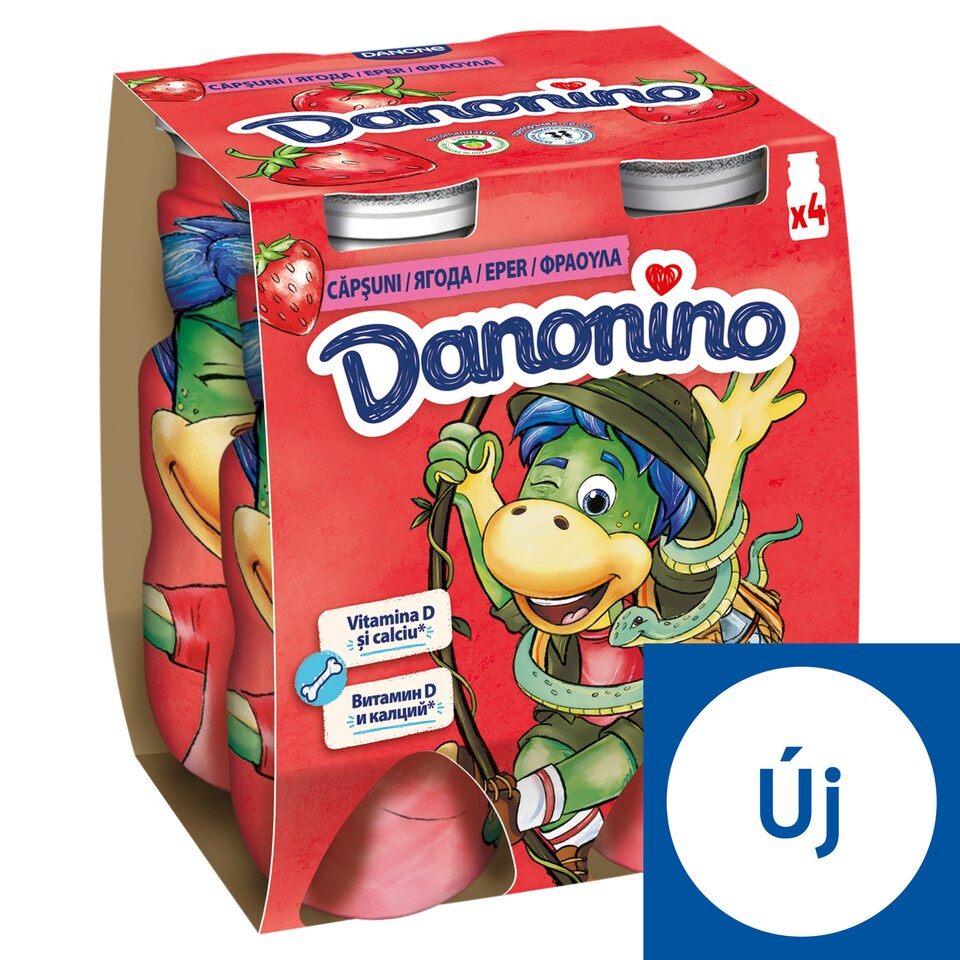 Danone Danonino zsírszegény epres joghurtital kalciummal és D3-vitaminnal 4 x 100 g (400 g)