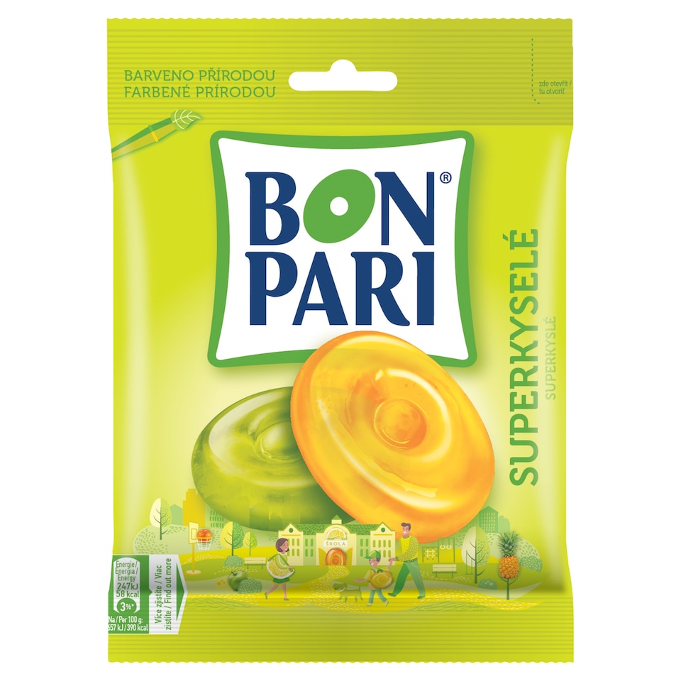 BON PARI SUPER KYSELÉ bonbóny s ovocnými příchutěmi 90g