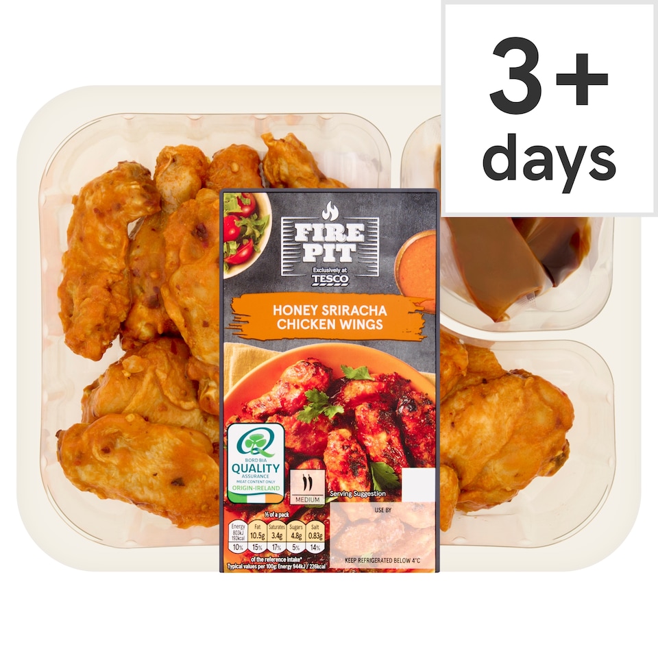 Tesco Fire Pit Honey Sriracha Chicken Wings 500g