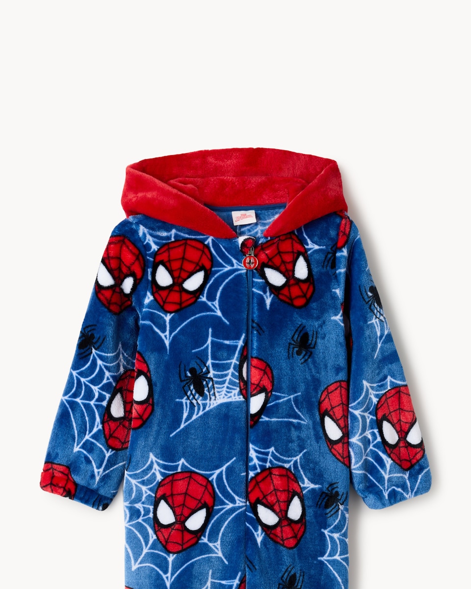 image 1 of  Marvel Spider-Man Fleece Hooded Onesie in Blue