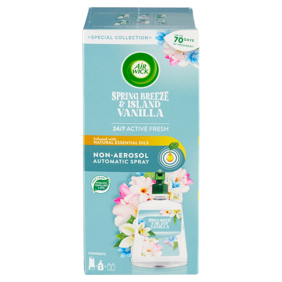 image 1 of Air Wick Active Fresh Non-Aerosol Automatic Spray Refill Spring Breeze & Island Vanilla 228 ml