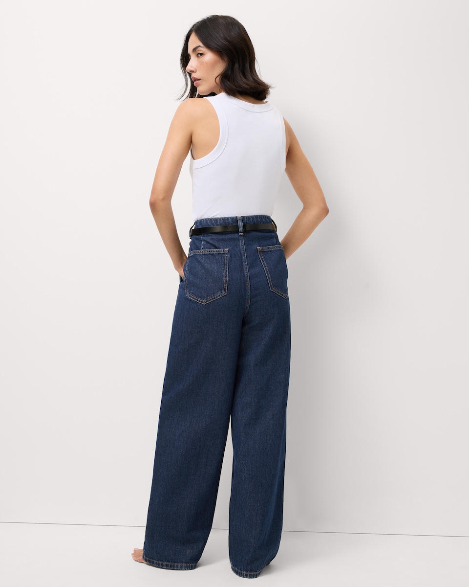 image 1 of F&F Pure Cotton Pleated Relaxed Fit Jeans in Navy