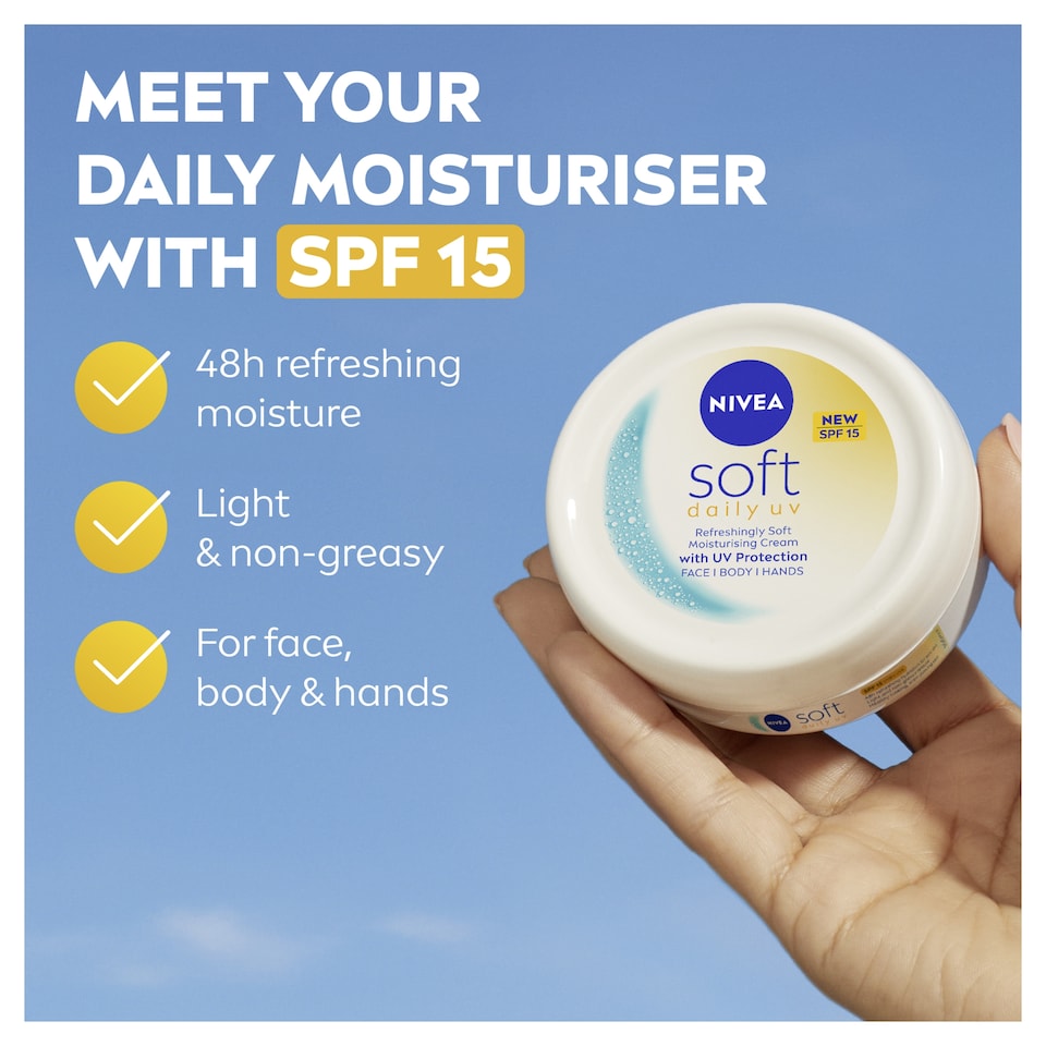 image 1 of NIVEA Soft Daily UV Moisturiser for Face Hand & Body SPF15 200ml