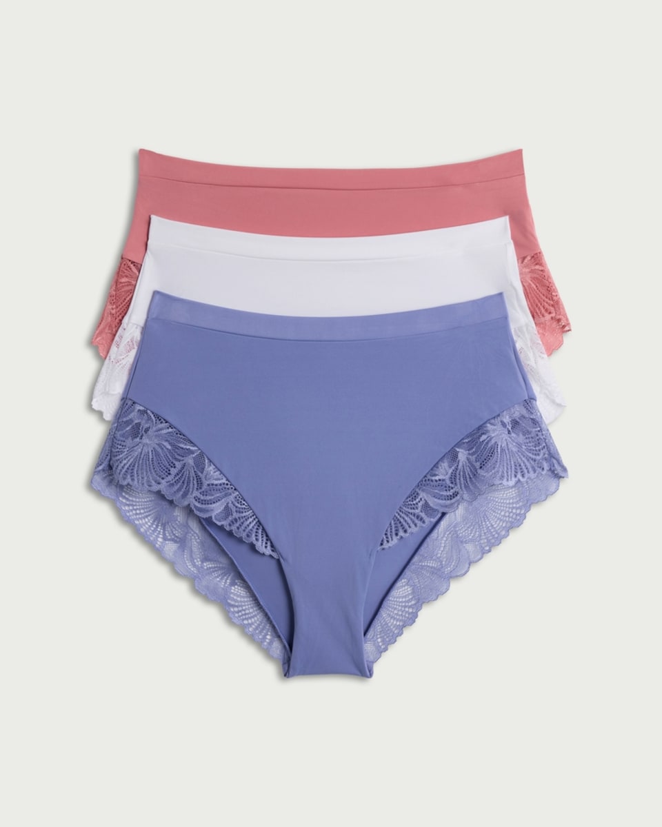 image 1 of F&F 3-Pack Lace Trim Full Brief Knickers in Multi