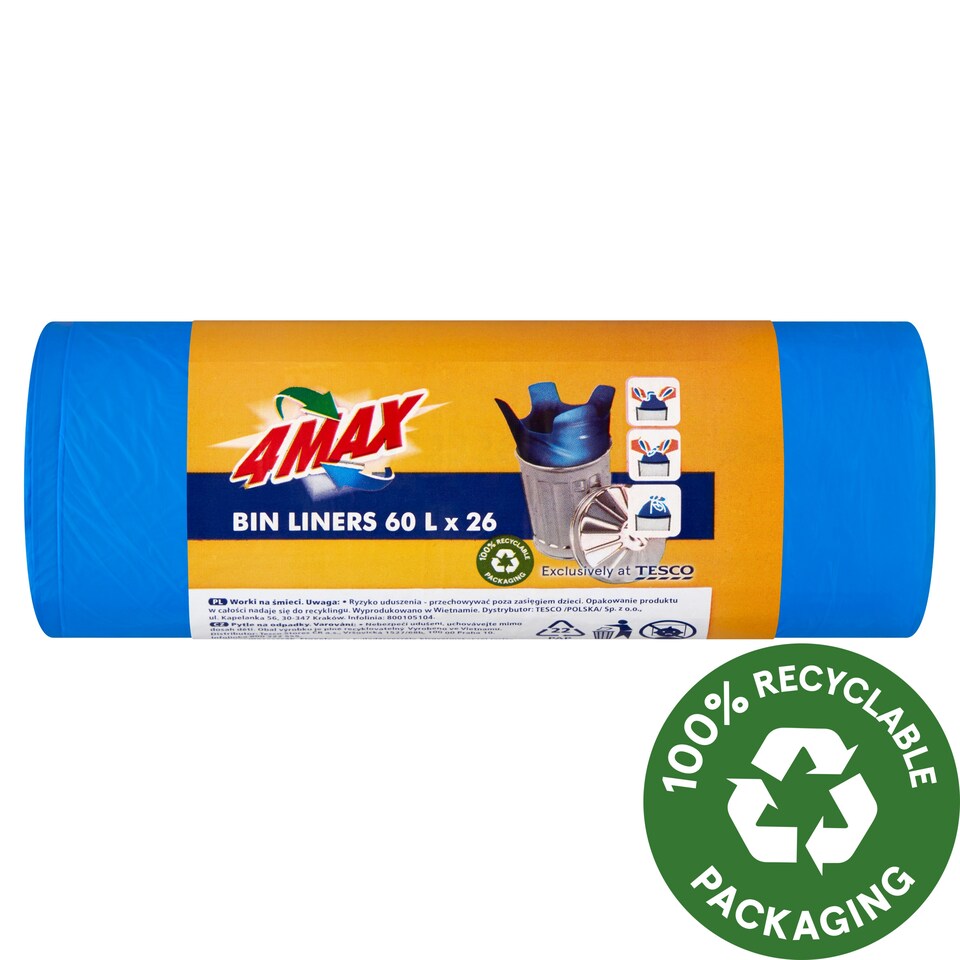 4MAX Bin Liners 60 L 26 pcs