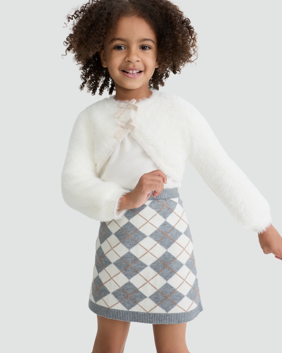 image 1 of F&F Girls Fluffy Bow Accent Bolero in Cream