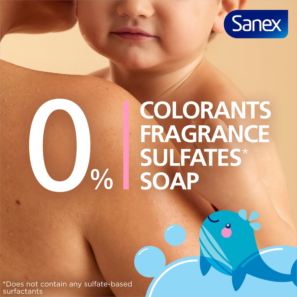 image 1 of Sanex Zero% Baby Hypoallergenic Fragrance Free Bath Wash & Shampoo 450ml