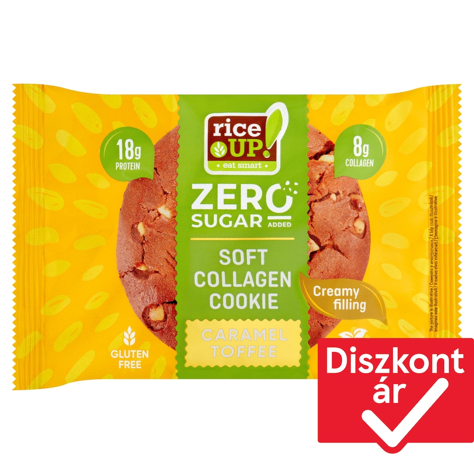 RiceUp! Zero kollagénes fehérje keksz karamell ízű töltelékkel hozzáadott cukor nélkül 60 g   1. kép