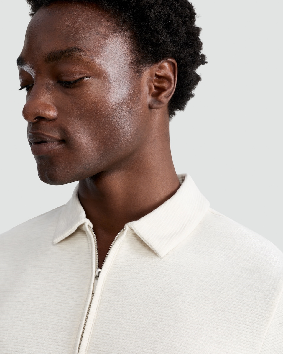 image 1 of F&F Cotton Rich Textured Zip Neck Polo Shirt in Stone