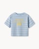 image 3 of F&F Girls Pure Cotton Striped Slogan T-Shirt in Blue