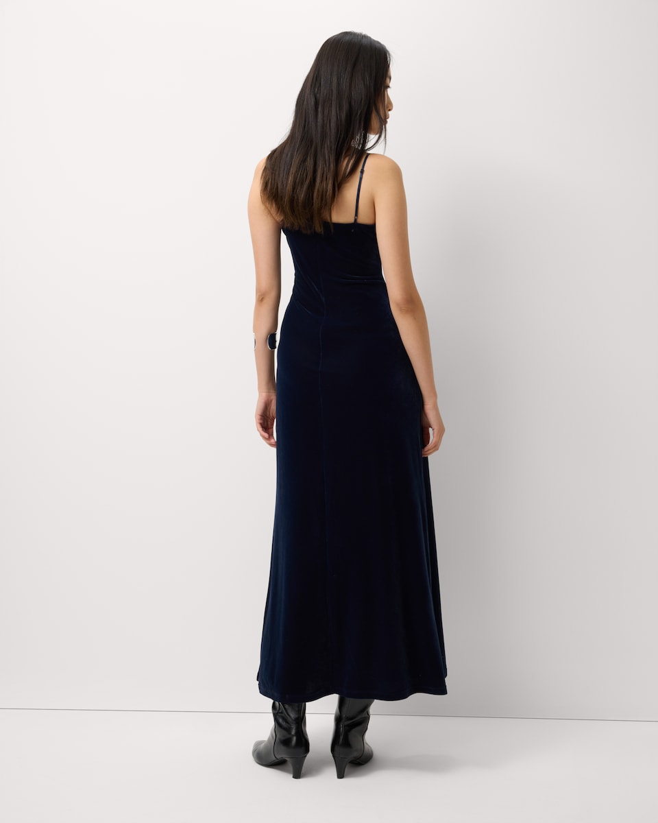 image 1 of F&F Velvet Strappy Midi Dress in Navy