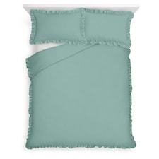  TESCO GREEN FRILL DUVET SET DOUBLE