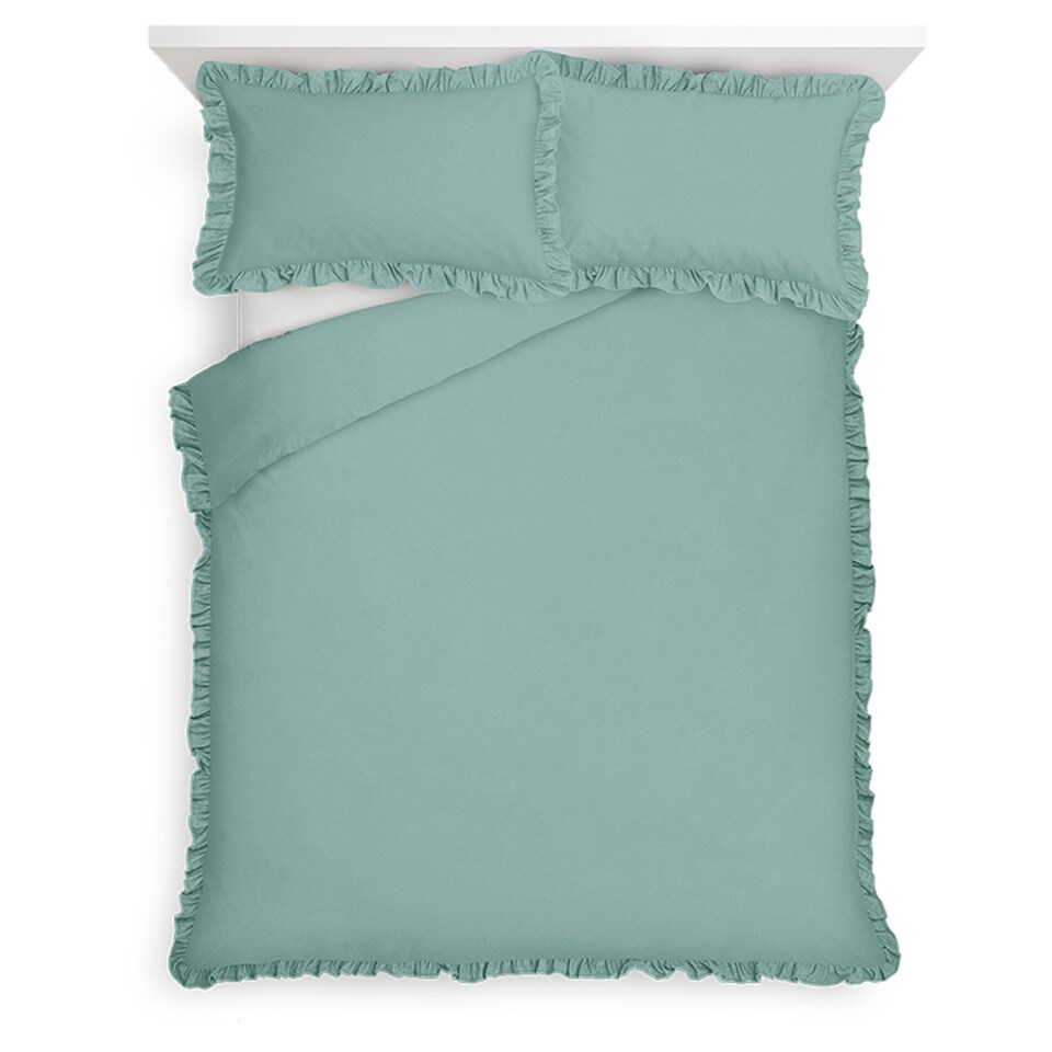 TESCO GREEN FRILL DUVET SET DOUBLE