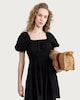 image 1 of F&F Smocked Puff Sleeved Mini Dress in Black