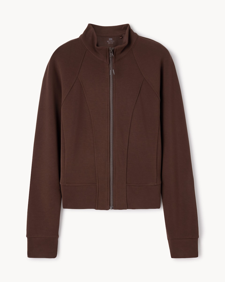 image 1 of F&F Active AFTERCLASS Scuba Zip Through Sweatshirt in Chocolate