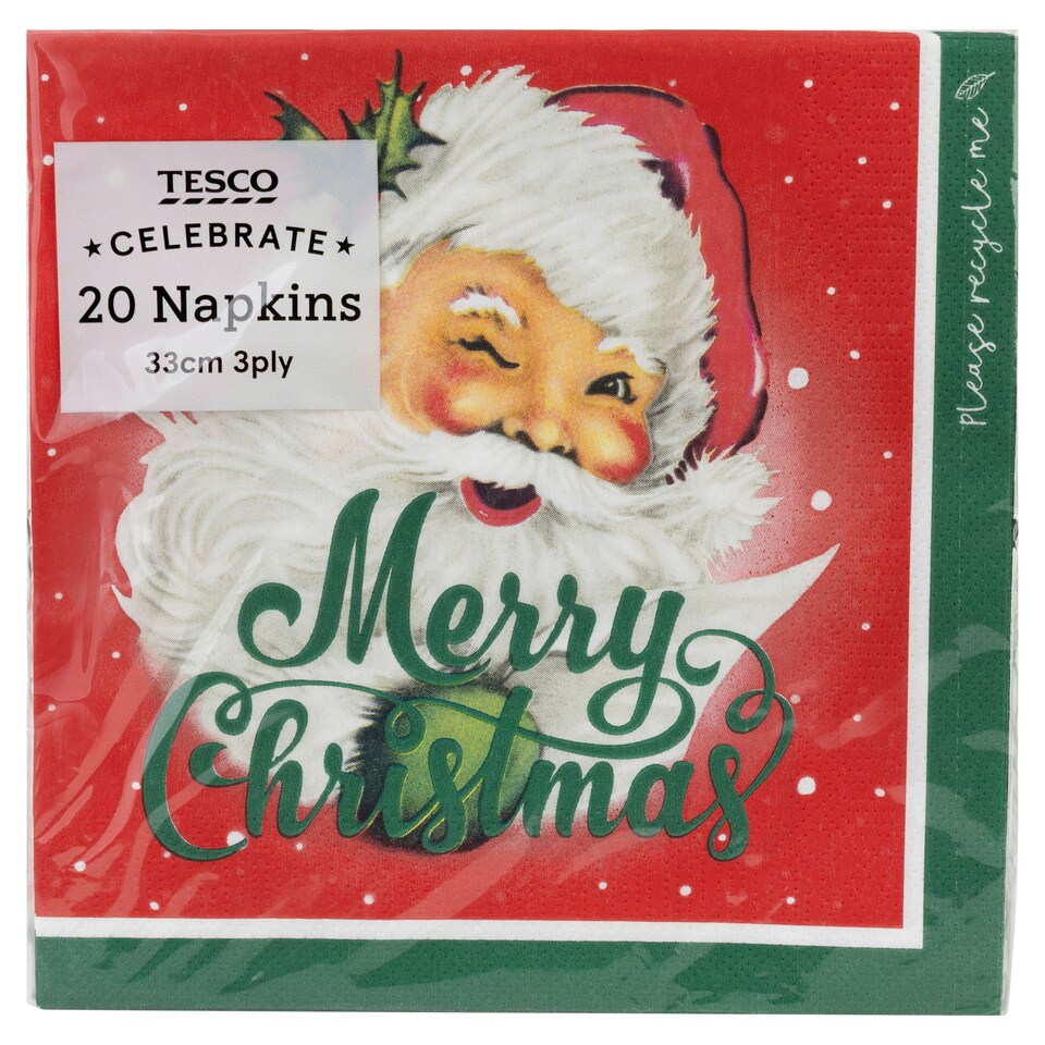 Tesco Traditional Santa Red Christmas Napkins 33cm 3ply 20 Pack