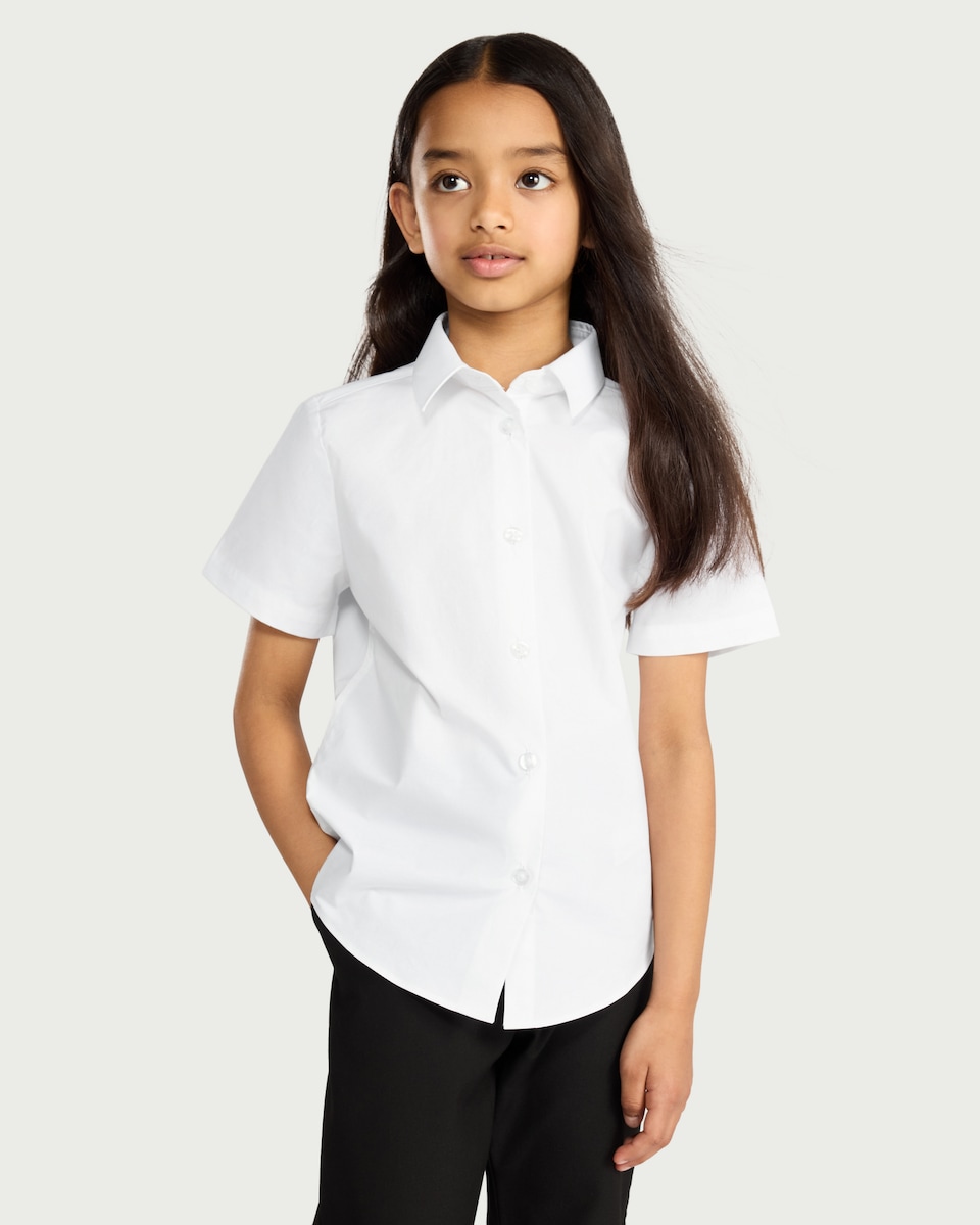 image 1 of F&F School Girls 3-Pack Cotton Rich Skinny Fit Short Sleeved Shirts in White