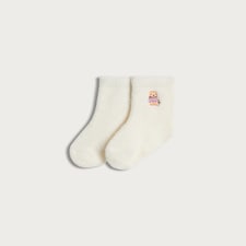 F&F Baby Teddy Bear Embroidered Matching Family Christmas Cosy Socks in Cream