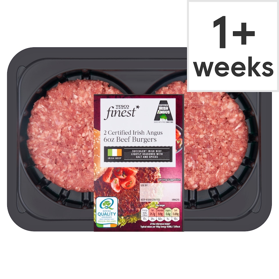Tesco Finest 2 Irish Angus 6Oz Beef Burgers 340G